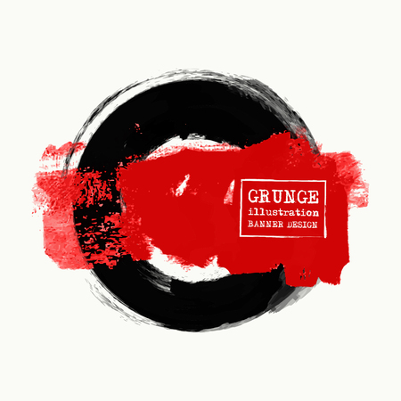 Black and red ink round stroke on white background. Japanese style. Vector illustration of grunge circle stainsのイラスト素材