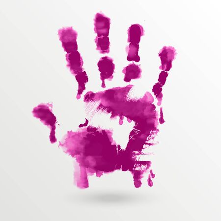 Vector ink paint human hand or handprint on white background. Painted hands, colorful fun. Creative, funny and artistic illustration.のイラスト素材