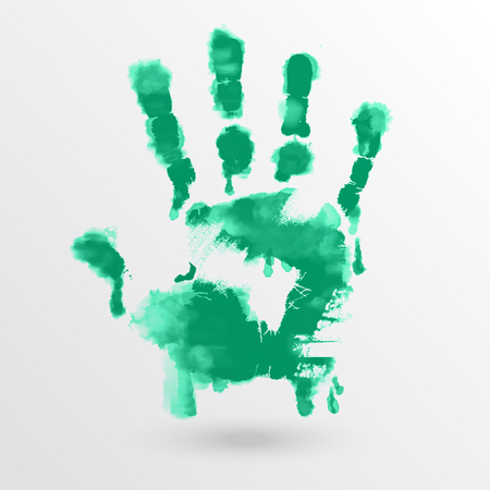 Vector ink paint human hand or handprint on white background. Painted hands, colorful fun. Creative, funny and artistic illustration.のイラスト素材