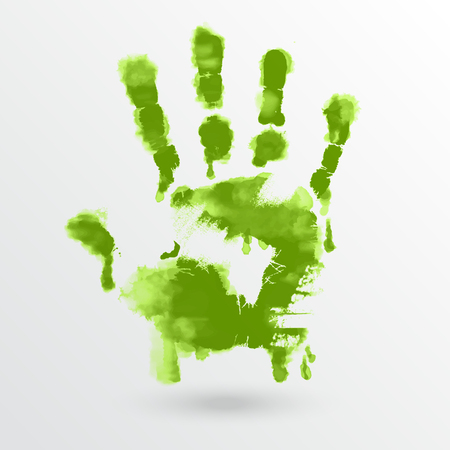 Vector ink paint human hand or handprint on white background. Painted hands, colorful fun. Creative, funny and artistic illustration.のイラスト素材