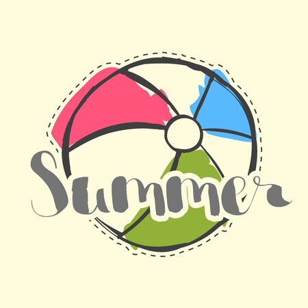 letters with beach ball on cream background, summer vector illustrationのイラスト素材