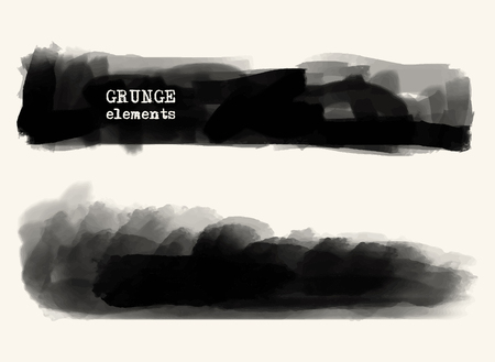 Vector set of black brush strokes. Grunge isolated elements. Smoke brushes for your design. Freehand. Watercolor splash. Acrylic stamp. Vector illustrationのイラスト素材