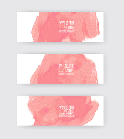 Vector banner coral shapes collection isolated on white background. Hand drawn abstract paint brush strokes set. Watercolor elements.のイラスト素材