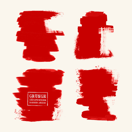 Vector set of red brush strokes. Grunge isolated elements. Smoke brushes for your design. Freehand. Watercolor splash. Acrylic stamp. Vector illustrationのイラスト素材