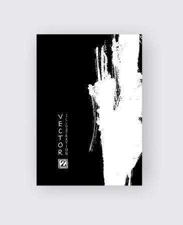 Black ink brush stroke on white background. Japanese style. Vector illustration of grunge circle stainsのイラスト素材