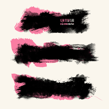 Vector set of two color brush strokes. Grunge isolated elements. Colour brushes for your design. Freehand. Ink splash. Acrylic stamp. Vector illustrationのイラスト素材