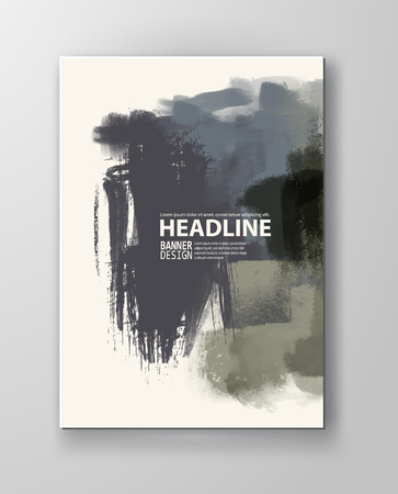 Painted grunge poster element. Khaki ink vector banner stains isolated on white. Backgrounds for design. Hand drawn vector illustration on white background. Brush strokes vector.のイラスト素材