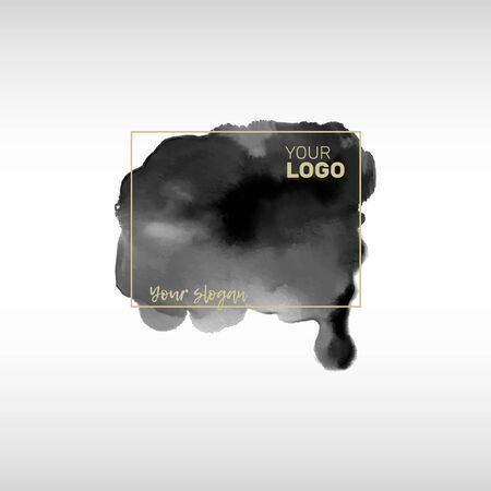 Logo Design with Black ink Stroke over Golden Square Frame. Vector illustration.のイラスト素材