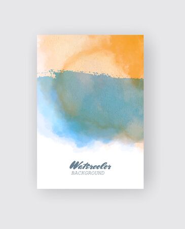 Card with vector hand drawn watercolor background. Yellow blue watercolor element for invitation, postcards, business cards and others.のイラスト素材