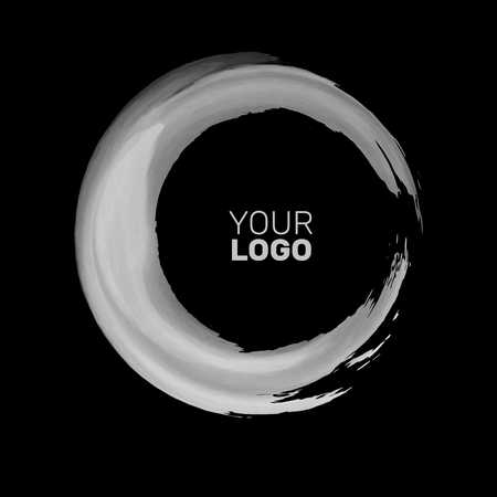 White ink round stroke on black background. Japanese style. Vector illustration of grunge circle stainsのイラスト素材