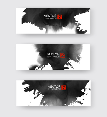 Banners with abstract black ink element wash painting element in East Asian style. Traditional Japanese ink painting sumi-e. Hieroglyph - clarity.のイラスト素材