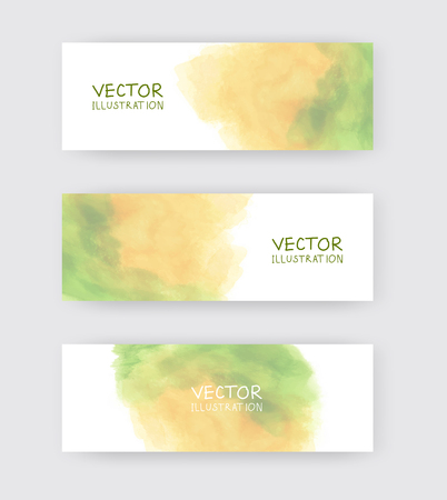 Vector yellow, green banner shapes collection isolated on white background. Hand drawn abstract paint brush strokes set. Watercolor elements.のイラスト素材