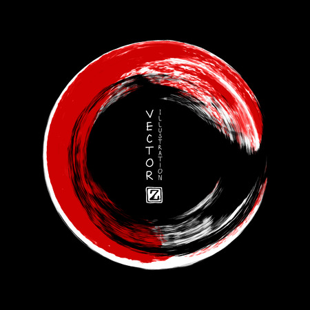 White and red ink round stroke on black background. Japanese style. Vector illustration of grunge circle stainsのイラスト素材