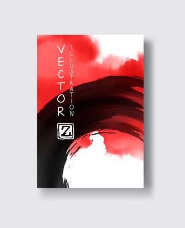 Red and black abstract background with ink splats. Japanese style composition. Aggressive futuristic dynamic background for wallpaper, interior, flyer cover, poster, banner, booklet.のイラスト素材