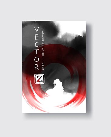 Red and black card with abstract design with ink splats.のイラスト素材