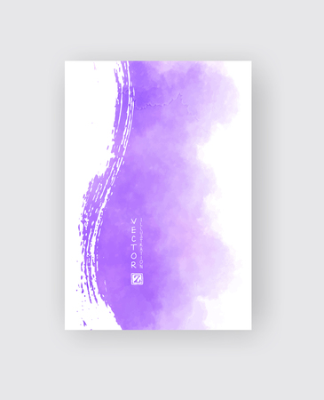 Card with vector hand drawn watercolor background. Purple watercolor element for invitation, postcards, business cards and others.のイラスト素材