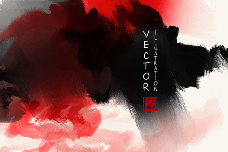 Black red ink brush stroke on white background. Japanese style. Vector illustration of grunge wave stains. Vector brushes illustration.のイラスト素材