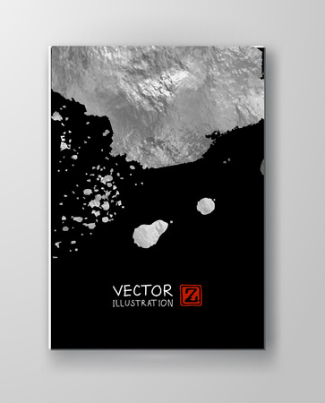 Vector Black and Silver Design Templates for Brochures, Flyers, Mobile Technologies, Applications, Online Services, Typographic Emblems, Logo, Banners. Chrome Abstract Modern Background.のイラスト素材