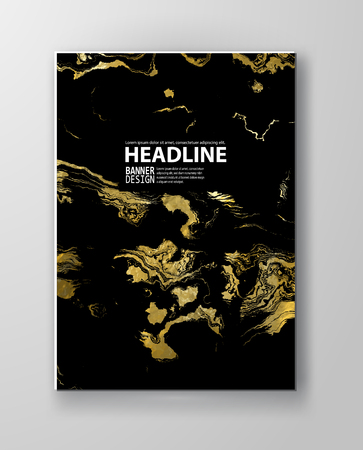Vector Black and Gold Design Templates for Brochures, Flyers, Mobile Technologies, Applications, Online Services, Typographic Emblems, Logo, Banners and Infographic. Golden Abstract Modern Background.のイラスト素材
