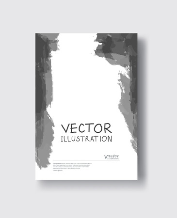 Black gray abstract design. Ink paint on brochure, Monochrome element isolated on white. Grunge banner paints. Simple composition. Liquid ink. Background for banner, card, poster, identity,web design.のイラスト素材