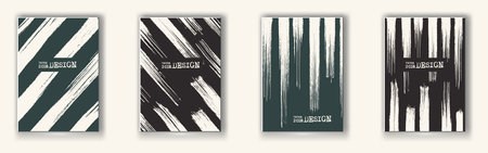 Business design templates. Abstract grunge pattern line textures. Brochure with Monochrome Strip Backgrounds set aper with empty space for your text. Vector hand drawn illustrationのイラスト素材