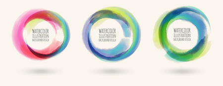 Watercolor texture set.Three Ink round stroke on white background. Simple style. Vector illustration of grunge circle stains.のイラスト素材