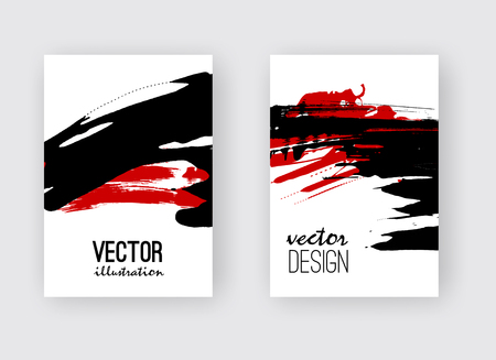 Black and red ink brush stroke on white background. Japanese style. Vector illustration of grunge stainsのイラスト素材