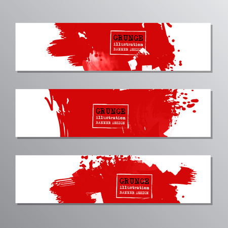 Set of red paint, ink brush strokes, brushes. Dirty artistic grunge design elements, place for text or information. Vector illustration.のイラスト素材