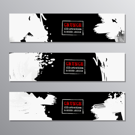 Set of black paint, ink brush strokes, brushes, lines. Dirty artistic grunge design elements, place for text or information. Vector illustration.のイラスト素材