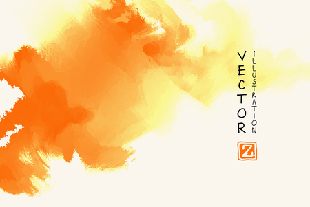 Vector of orange brush strokes poster. Grunge isolated elements. Smoke brushes for your design. Freehand. Watercolor splash. Acrylic stamp. Vector illustrationのイラスト素材