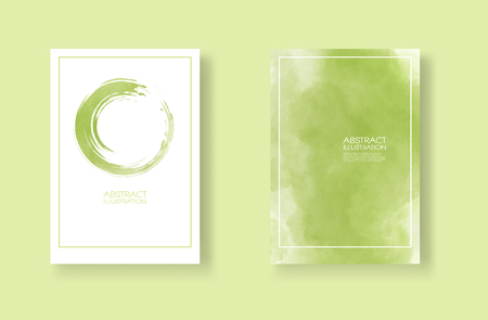 Cards with watercolor elements set. Hand drawn banners element on green background for your design.のイラスト素材