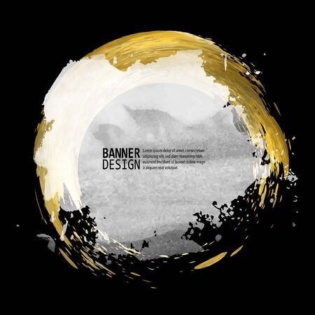 Vector Black, White and Gold Design Templates for Brochures, Flyers, Mobile Technologies, Applications, Online Services, Typographic Emblems, Banners. Golden Abstract Modern Background.のイラスト素材