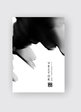 Black ink brush stroke on white background. Japanese style. Vector illustration of grunge stainsのイラスト素材