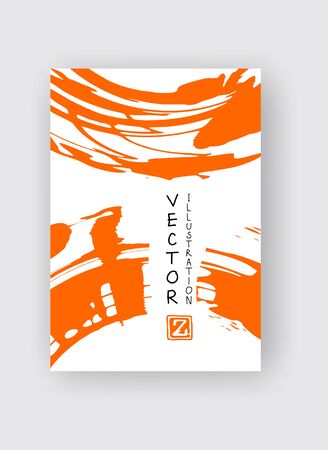 Orange ink brush stroke on white background. Japanese style. Vector illustration of grunge stainsのイラスト素材