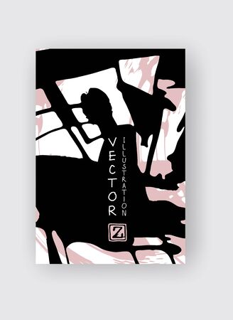 Black and coral ink brush stroke on white background. Japanese style. Vector illustration of grunge stainsのイラスト素材
