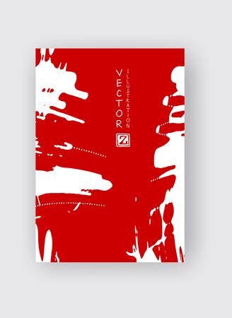 Red ink brush stroke on white background. Japanese style. Vector illustration of grunge stainsのイラスト素材