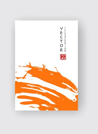 Orange ink brush stroke on white background. Japanese style. Vector illustration of grunge stainsのイラスト素材