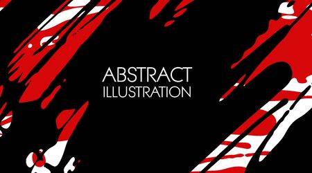 Red and black abstract background with ink splats. Japanese style composition. Aggressive futuristic dynamic background for wallpaper, interior, flyer cover, poster, banner, booklet.のイラスト素材
