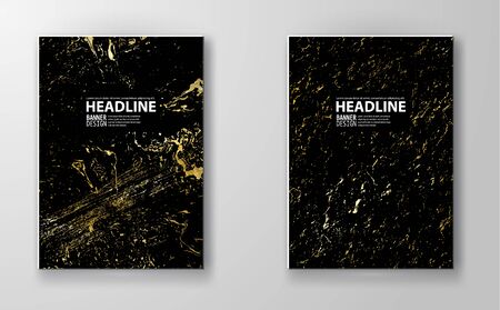 Vector Black and Gold Design Templates set for Brochures, Flyers, Mobile Technologies, Applications, Online Services, Typographic Emblems, Banners. Golden Abstract Modern Backgroのイラスト素材