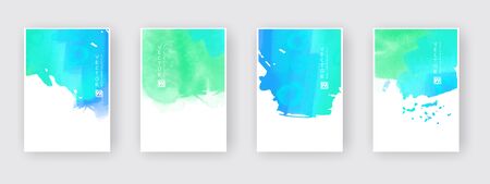 Poster template set. Hand drawn Watercolor stain background collection. Ink Abstract background for mobile wallpaper, card, brochure, banner, web design. Abstract vector illustration.のイラスト素材