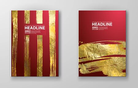 Vector Red and Gold Design Templates for Brochures, Flyers, Mobile Technologies, Applications, Online Services, Typographic Emblems, Logo, Banners and Infographic. Golden Abstract Modern Background.のイラスト素材