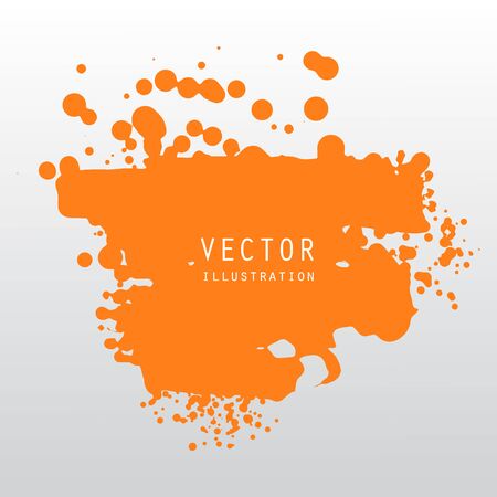 vector splats splashes and blobs of orange ink paint in different shapes drips isolated on whiteのイラスト素材