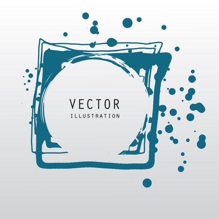 vector splats splashes and blobs of blue ink paint in different shapes drips isolated on whiteのイラスト素材