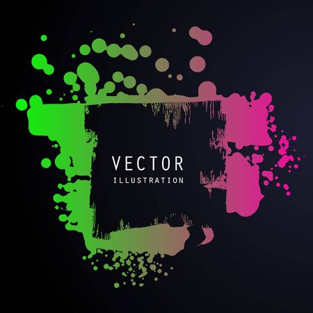 vector splats splashes and blobs of gradient ink paint in different shapes drips isolated on blackのイラスト素材