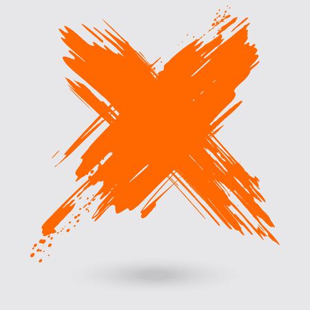 Orange ink cross stroke on white background. Japanese style. Vector illustration of grunge cross stainsのイラスト素材