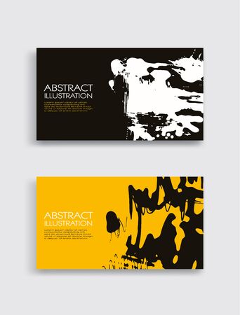 Black white yellow ink brush stroke card on white background. Japanese style. Vector illustration of grunge stainsのイラスト素材