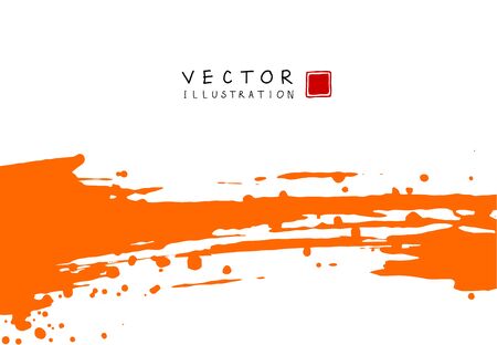Abstract ink background. Chinese japanese calligraphy art style, orange paint stroke texture on white paper. Design for poster, card, banner, book, cover, brochure and web design. Vector illustration.のイラスト素材