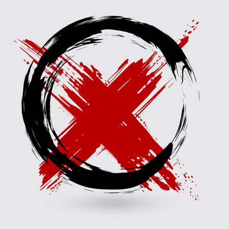 Black and red ink round cross stroke on white background. Japanese style. Vector illustration of...
