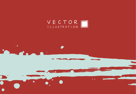 Abstract ink background. Chinese japanese calligraphy art style, blue paint stroke texture on red paper. Design for poster, card, banner, book, cover, brochure and web design. Vector illustration.のイラスト素材