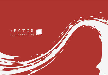 Abstract ink background. Chinese japanese calligraphy art style, white paint stroke texture on red paper. Design for poster, card, banner, book, cover, brochure and web design. Vector illustration.のイラスト素材